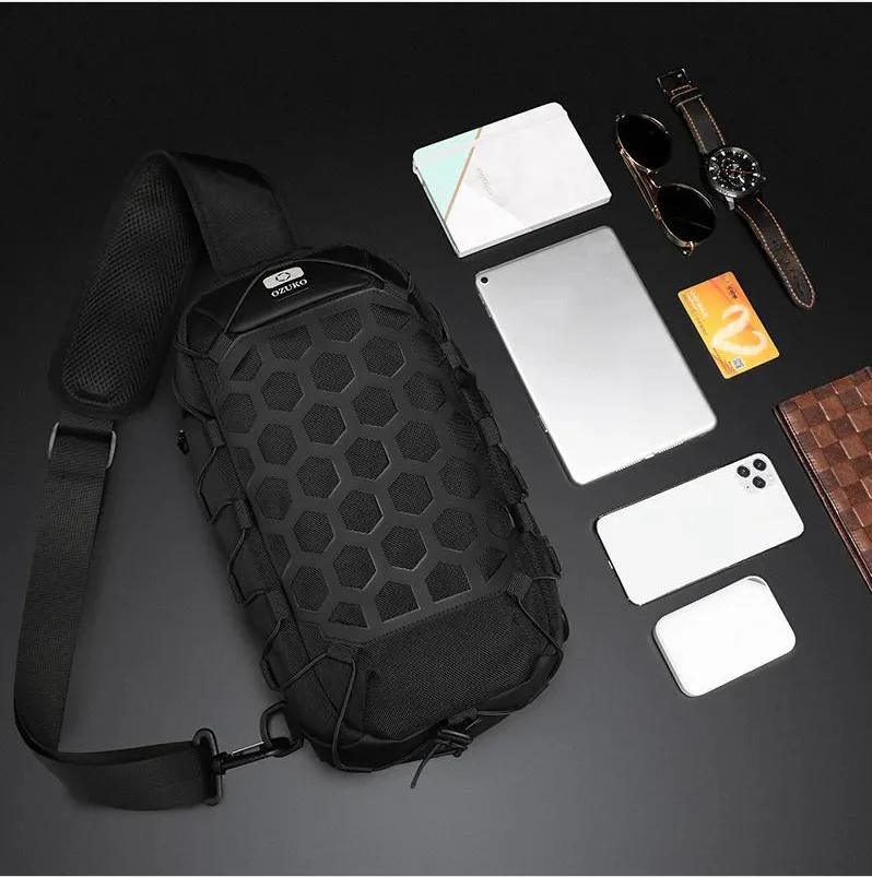 OZUKO Männer Anti-diebstahl Umhängetaschen Männlichen Wasserdichte USB Lade Brust Pack Kurze Reise Messenger Sling Tasche Schulter Brust Tasche