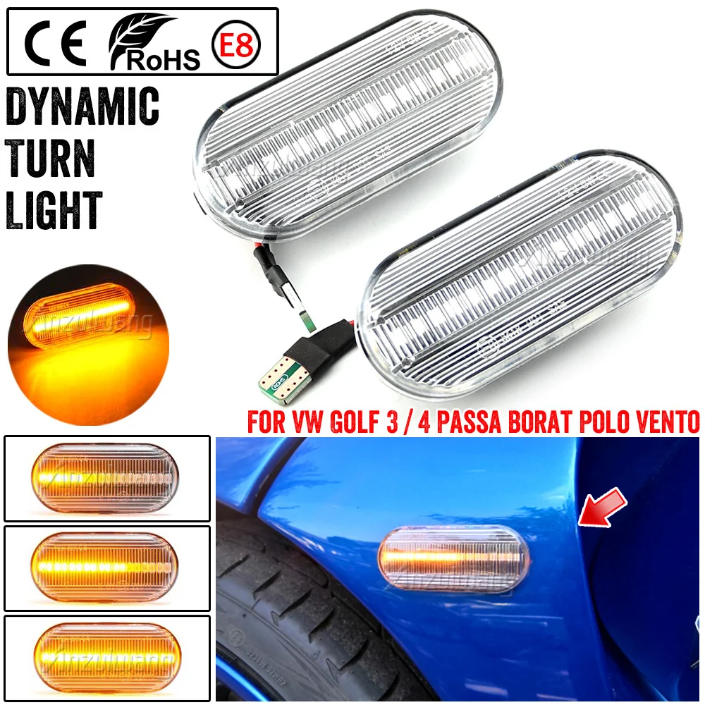2 uds Led indicador lateral dinámico luz intermitente secuencial para VW Golf 3 4 MK3 MK4 Passat 3BG Polo 6N 9N Bora Vento