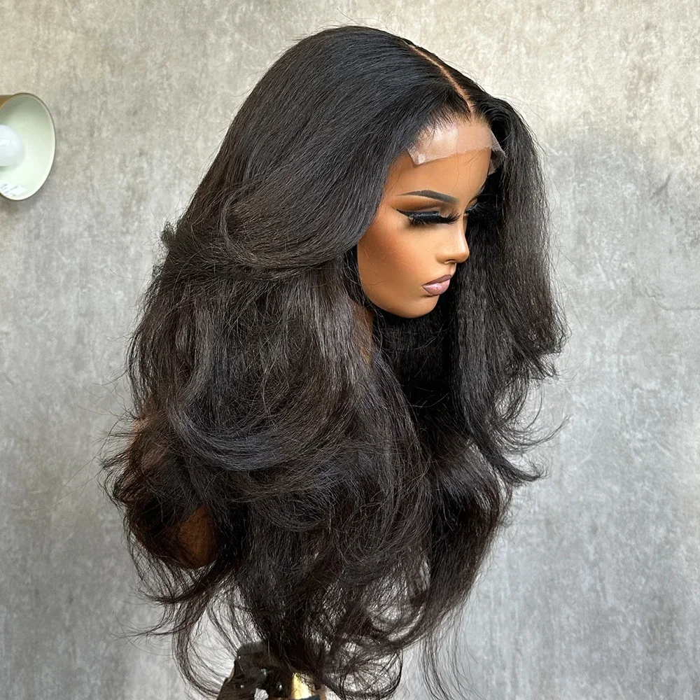 26 Preplucked negro Yaki rizado cuerpo ondulado 180 densidad línea de cabello Natural 13*4 pelucas delanteras de encaje para mujeres con pelo de bebé buena textura