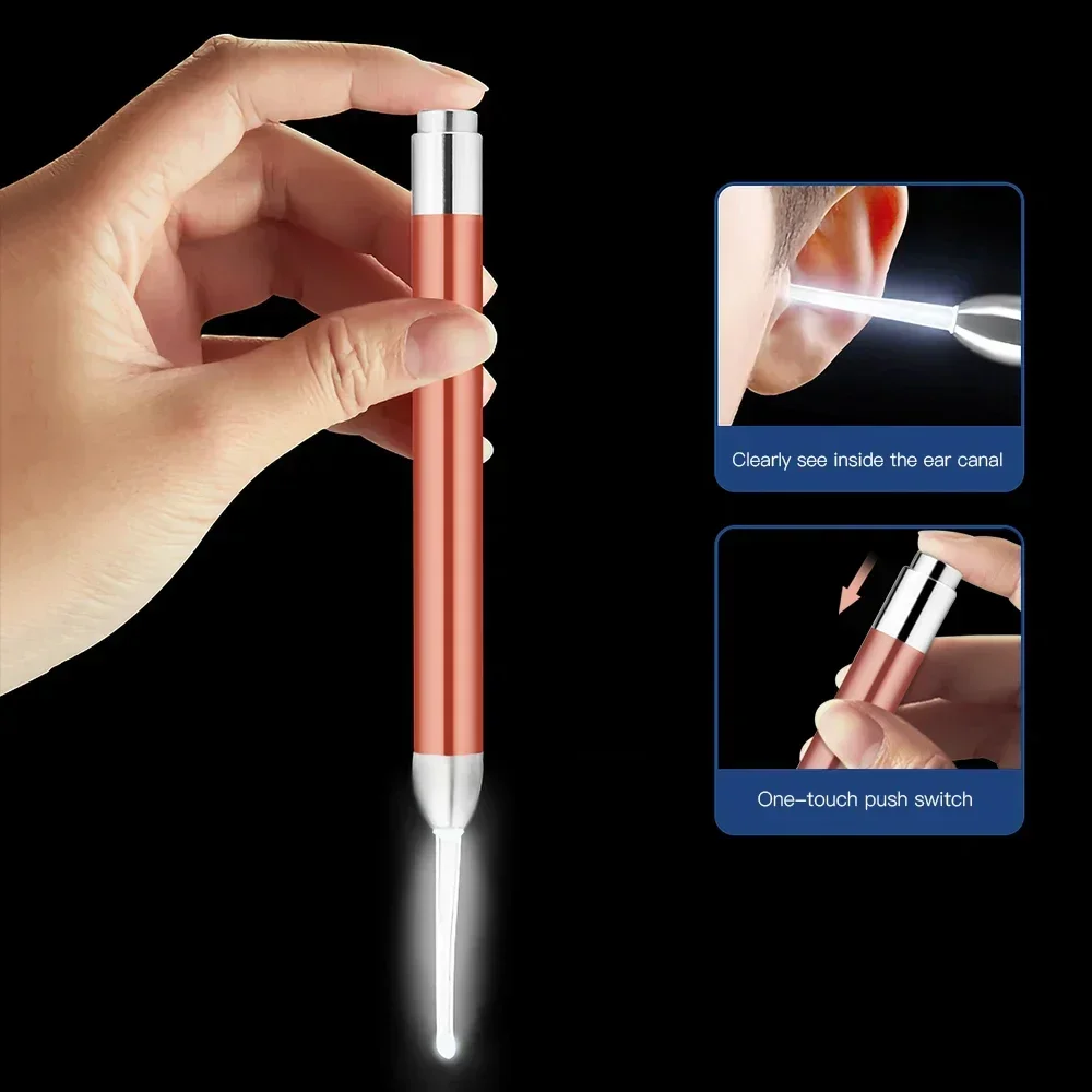 Selecionador visual de cera de ouvido para crianças – Cureta segura com iluminação LED para limpeza suave |   Inclui pinça de orelha/nariz para uso múltiplo