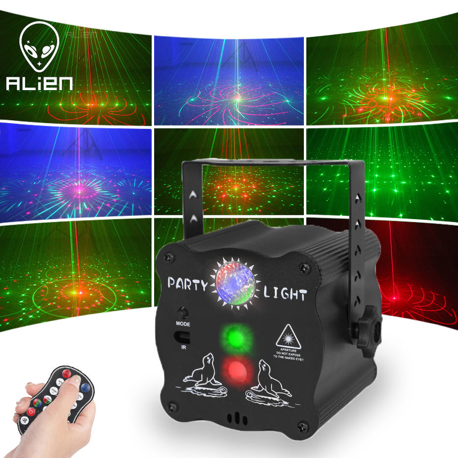 ALIEN Akumulatorowe światło DJ Disco Aktywowane dźwiękiem RGB LED Stroboskopowy projektor laserowy do tańca Urodziny Wesele Bar Xmas