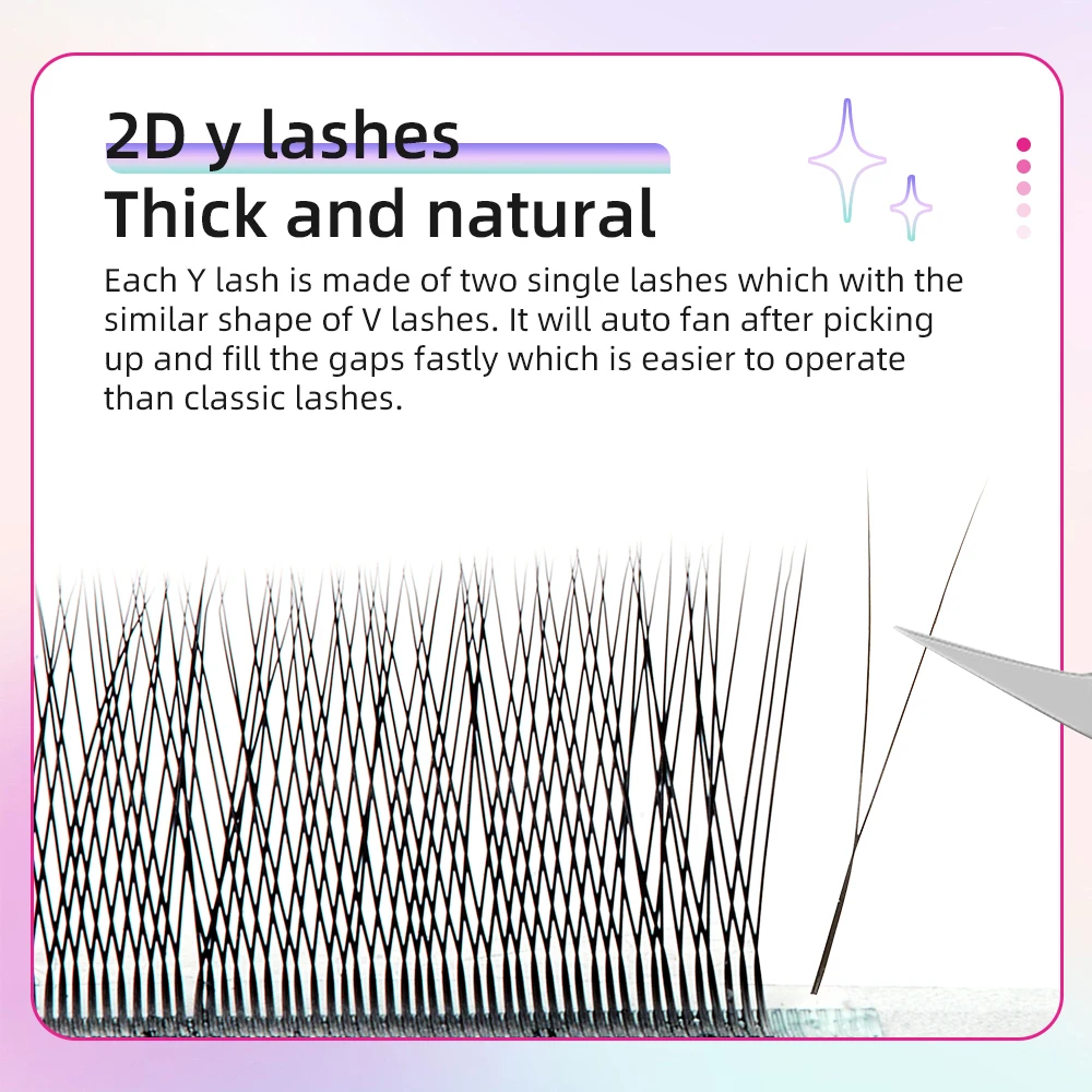 Yelix 2D Volume Lashes 0.10D 8-12mm Single Tip 2D Y Eyelash Extensions Professional Lash Extension Lightweight Premade Fans