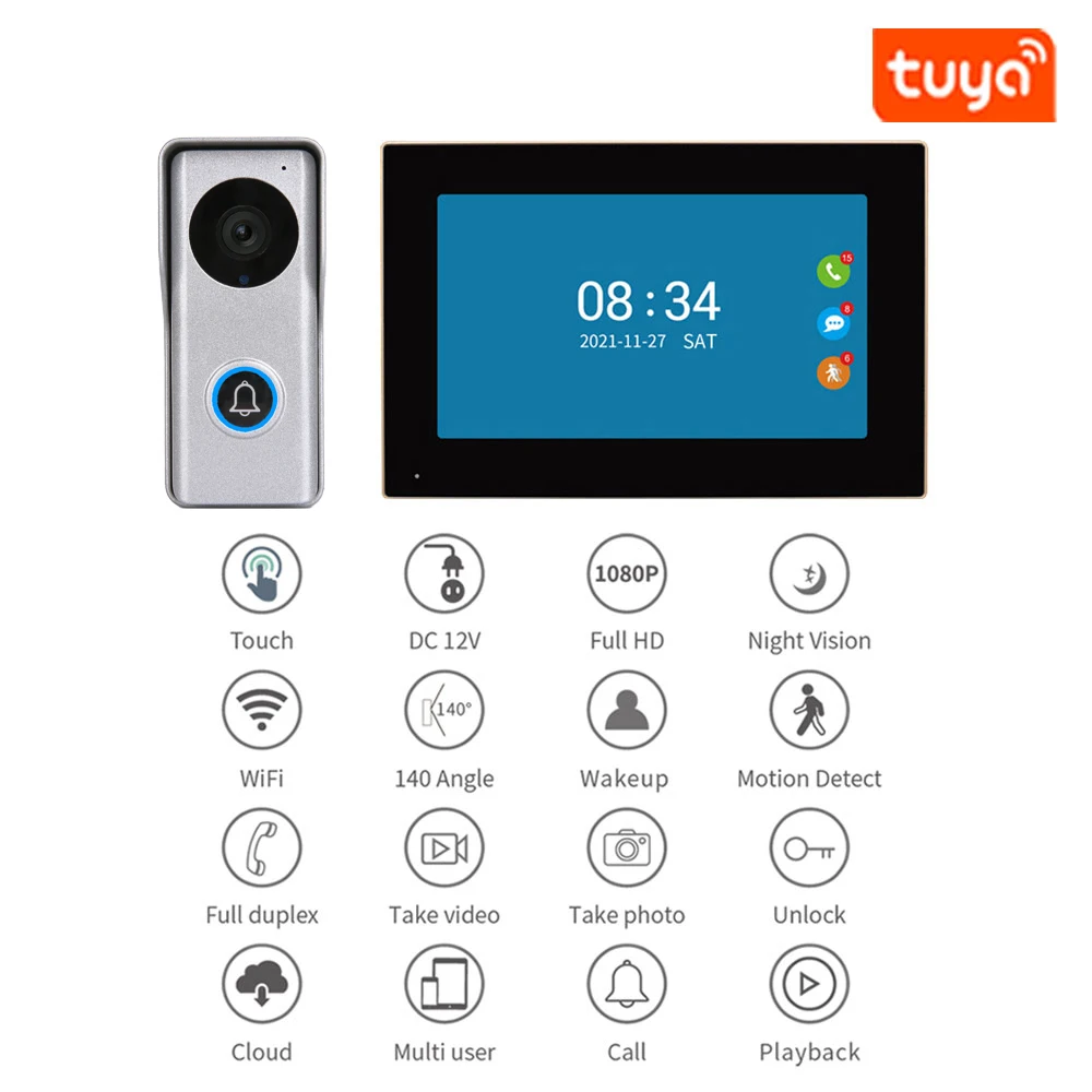 Tuya Smart App IP POE Video Intercom Wi-fi IR Video Door Phone Wireless Ring 1080P H.264 Wifi Doorbell Doorphone Villa Intercom