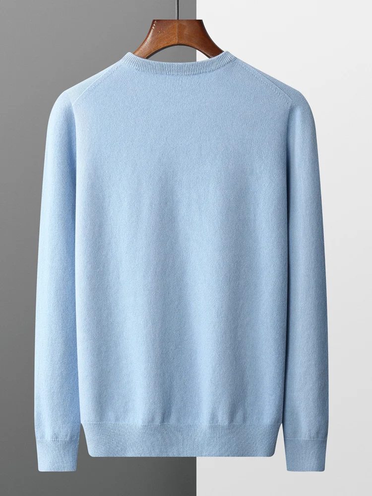 Suéter de lana merina de 100% para hombre, jersey con cuello redondo, Tops de una pieza listo para usar, suéter de Color sólido para otoño e invierno, básico versátil