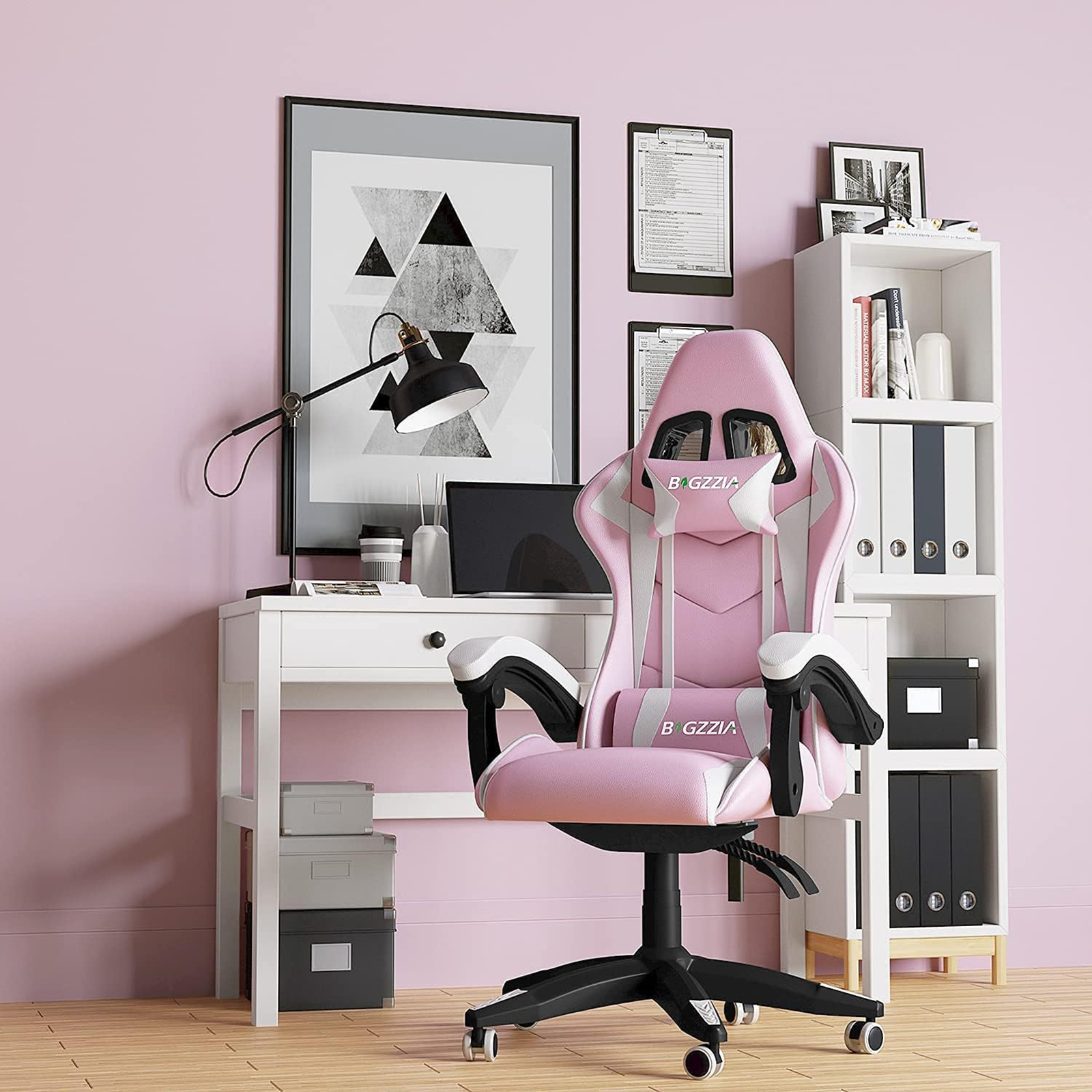 Ergonomiczne krzesło gamingowe Krzesła dla graczy z poduszką lędźwiową + zagłówek, krzesło biurowe komputerowe z regulacją wysokości dla dziewcząt i chłopców