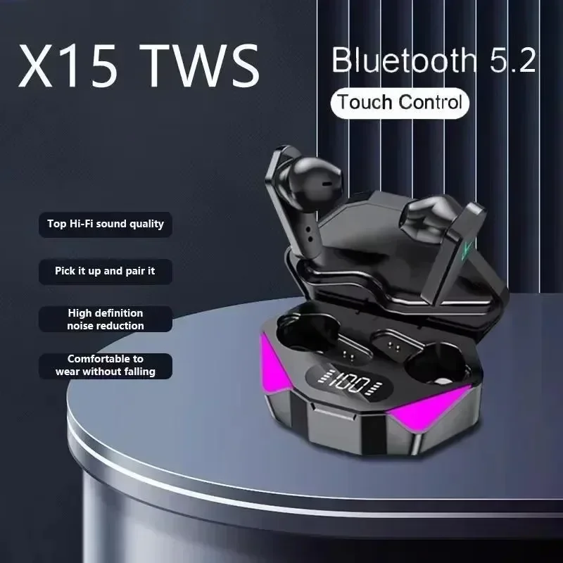 ใหม่ X15 หูฟัง TWS บลูทูธไร้สายหูฟังเกมเมอร์ 65ms ความหน่วงต่ำหูฟังโฟนชุดหูฟังเกมเมอร์พร้อมไมโครโฟนแฮนด์ฟรี