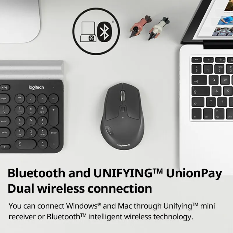Logitech M720 Triathlon Multi-Device Wireless Mouse Bluetooth USB Unifying Receiver 1000 DPI 8 Buttons For Laptop PC Mac iPadOS