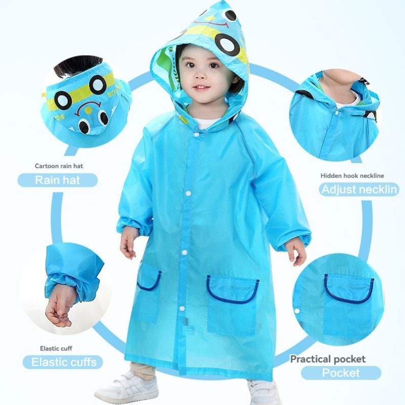 Boys Girls Rain Coat with Pocket Cartoon Animal Raincoat Kids Stylish Waterproof Rain Jacket Toddler Children Rain Poncho