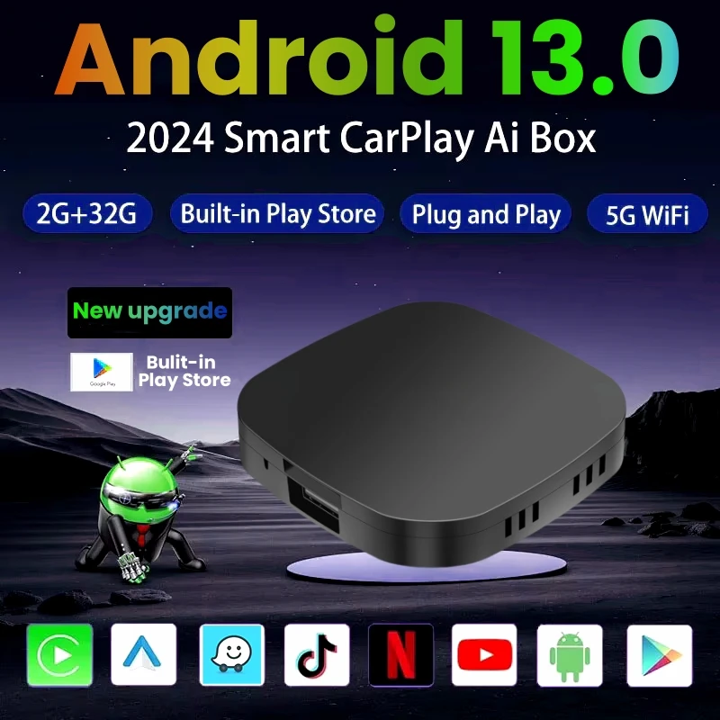 Android 13 Carplay AI Box adaptador inalámbrico Carplay Android Auto para Netflix Youtube VW Toyota Mazda Hyundai Haval GMC Ford Chev