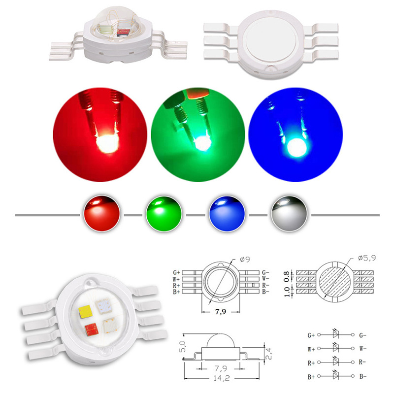 10 stücke führte hohe leistung led perlen chip rgb 3w 9w rot grün blau flutlicht lampe modul bühne lampe lampen teile