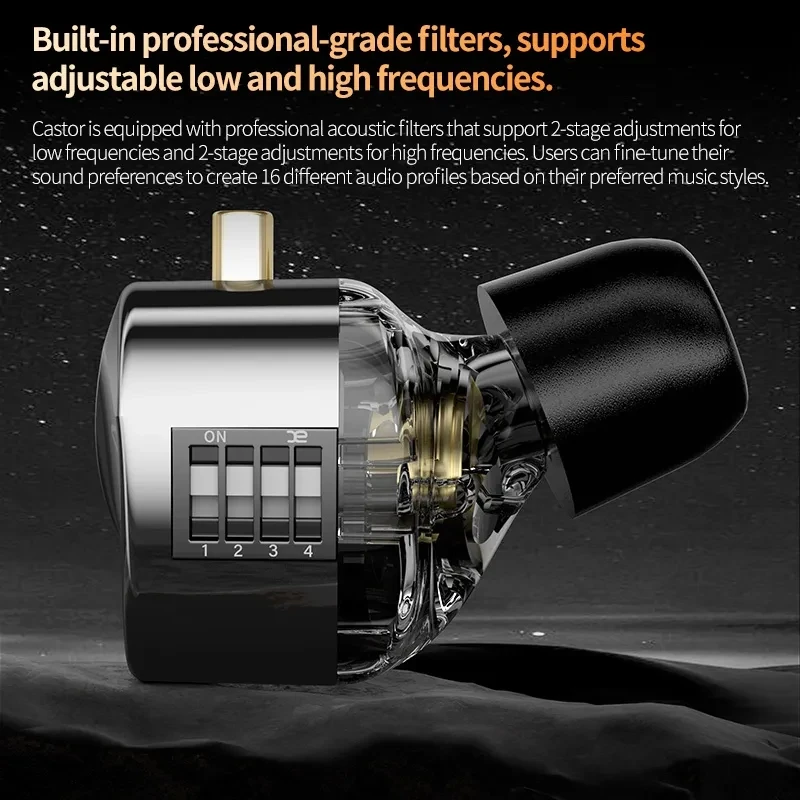 KZ Castor Auscultador com fios Auscultadores HiFi de graves melhorados 2 auscultadores com monitor de equilíbrio dinâmico sintonizável com cancelamento de ruído