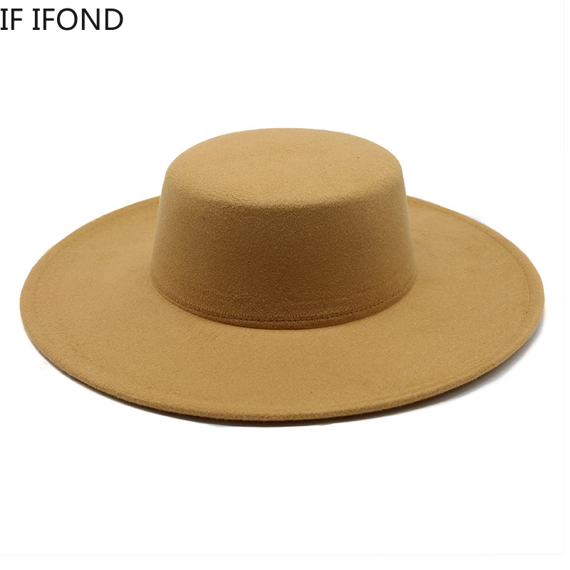 Шляпа Женская фетровая с широкими полями и плоским верхом, 10 см