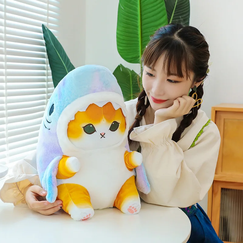 สนุกเปลี่ยนตุ๊กตาแมวตุ๊กตาของเล่นตุ๊กตาน่ารักของขวัญสําหรับเด็กหญิงและเด็กเปลี่ยนตุ๊กตา Shark Cat 25 ซม