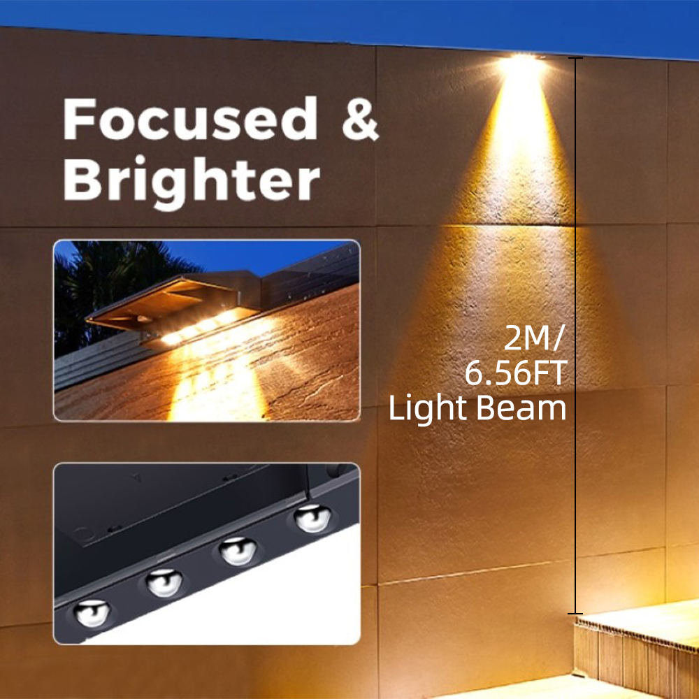 Paquete de 2 luces solares de pared, 4 luces LED solares para valla, luces solares impermeables para exteriores, luces de pared para valla, poste, camino de patio