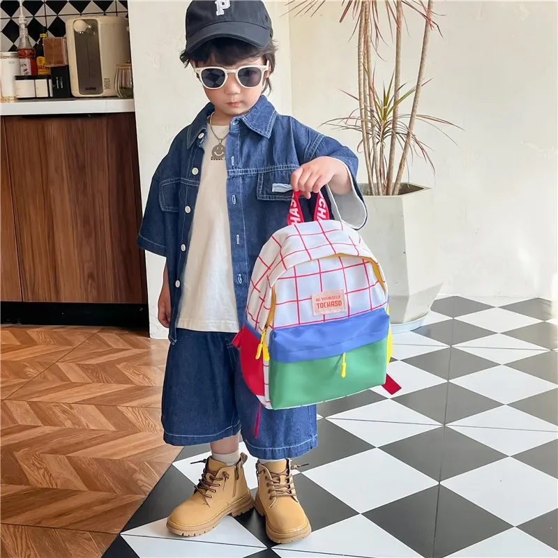 Moda cor combinando mochila infantil grande capacidade simples jardim de infância bebê respirável saco escolar à prova dwaterproof água