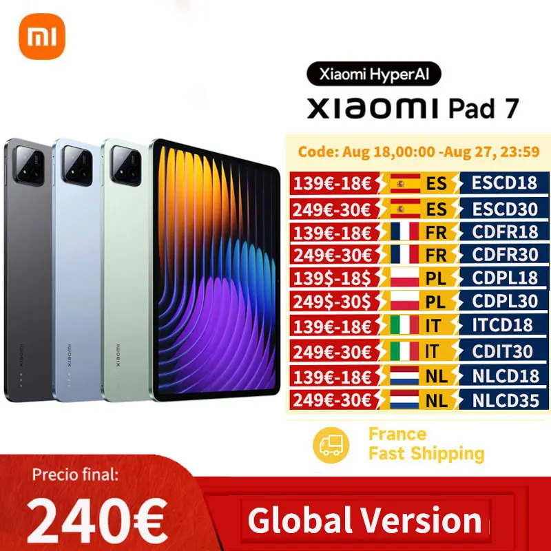 Global Versie Xiaomi Pad 7 Snapdragon 7+ Gen 3 Octa-core CPU Tablet 8850mAh 13MP Camera 11.2" 3.2K Display 144Hz 45W Opladen