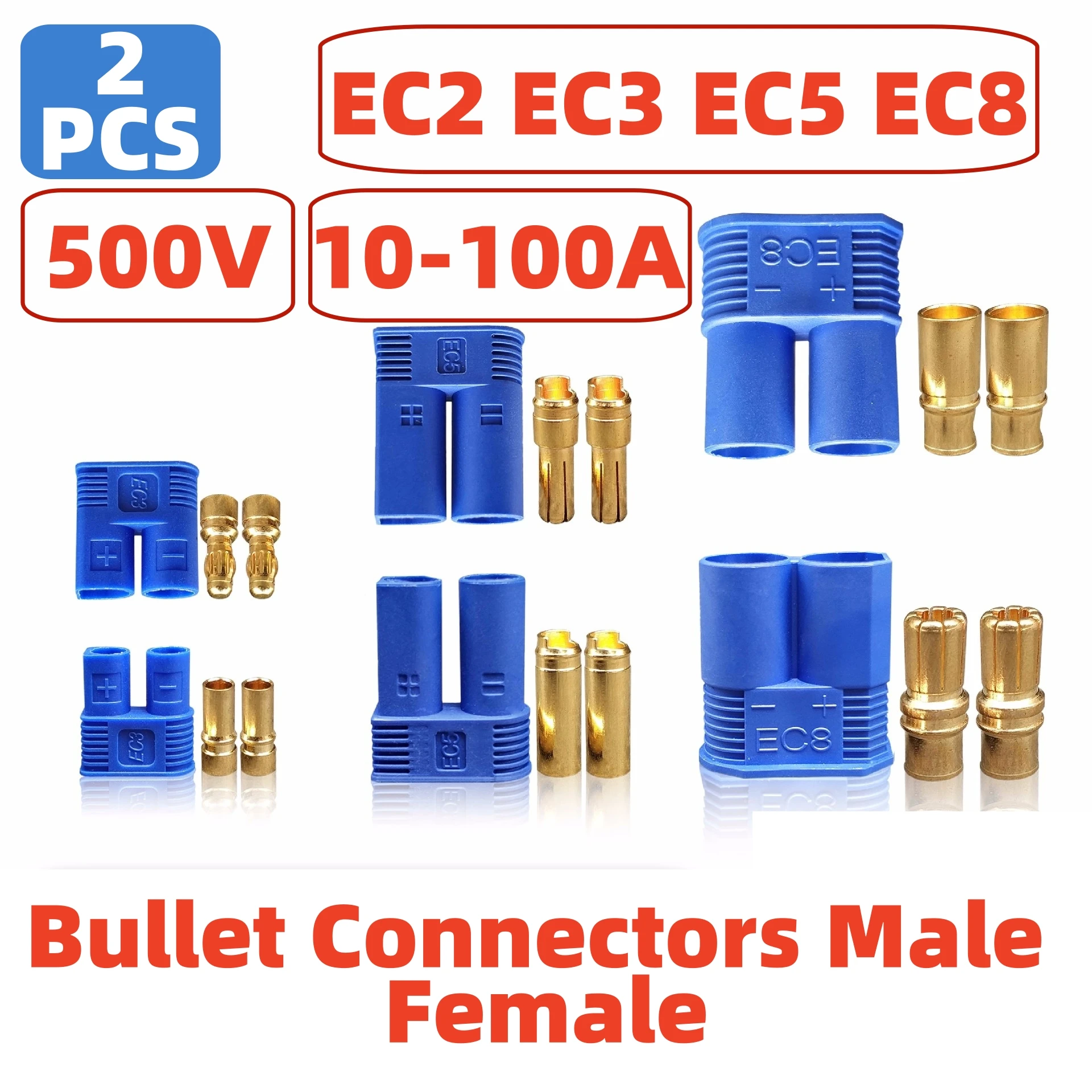 Hochverstärker-EC-Anschlüsse (10 A/25 A/50 A/100 A) – 500-V-Bananenstecker für Renndrohnen, FPV-Batterien – EC3 EC5 EC8