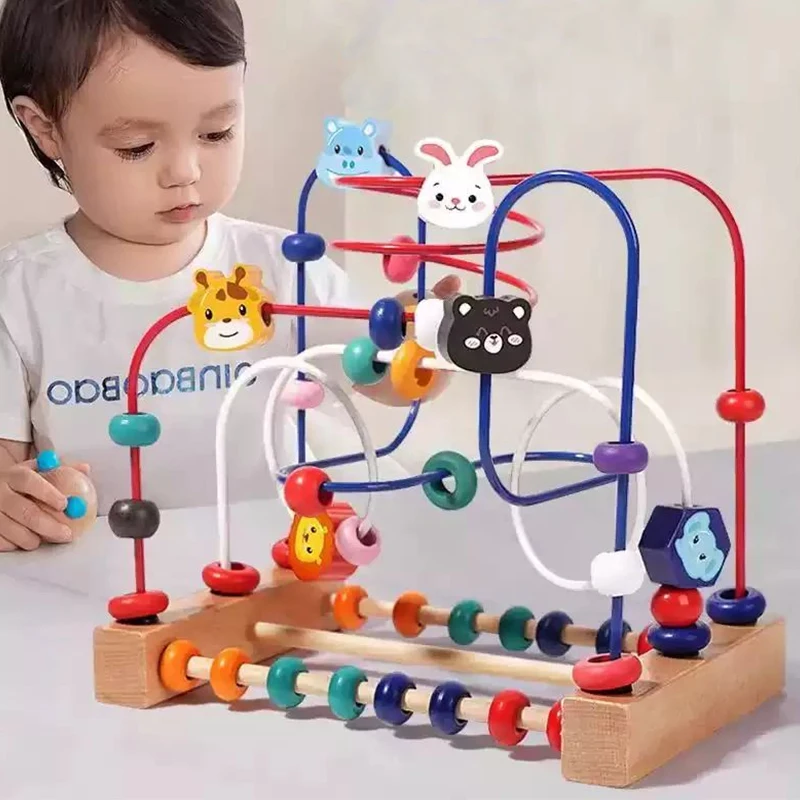 Baby Wooden Toys 6 12 month Bead Maze Roller Coaster Kid Montessori Early Educational Counting Learning Circle Toys for Children