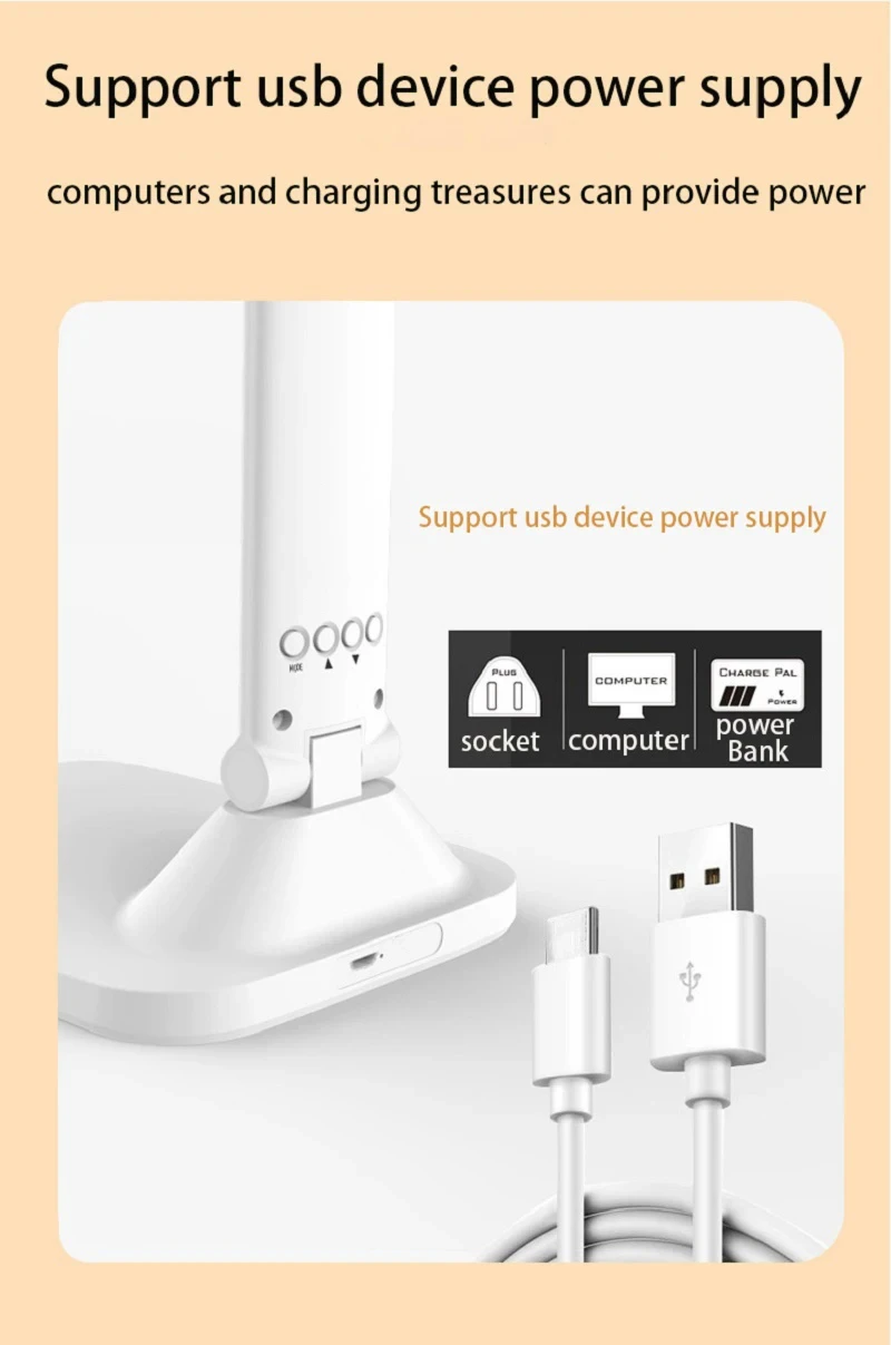 Klapptischlampe, USB-Lesung, Touch, dimmbar, Augenschutz mit Wecker, Thermometer, LED-Schreibtischlampe, USB-Aufladung, Nachtlicht