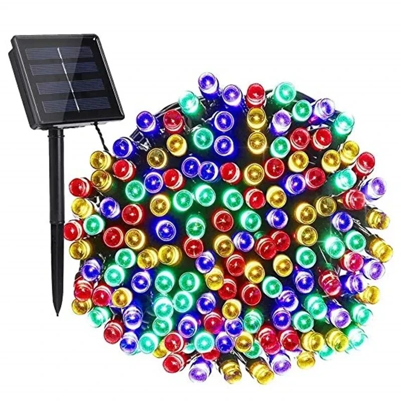 야외 태양광 조명 정원, 따뜻한 보라색 RGB LED 스트립, 스트링 요정 조명, 태양광 램프, 방수 화환, 크리스마스 장식, 8 가지 색상