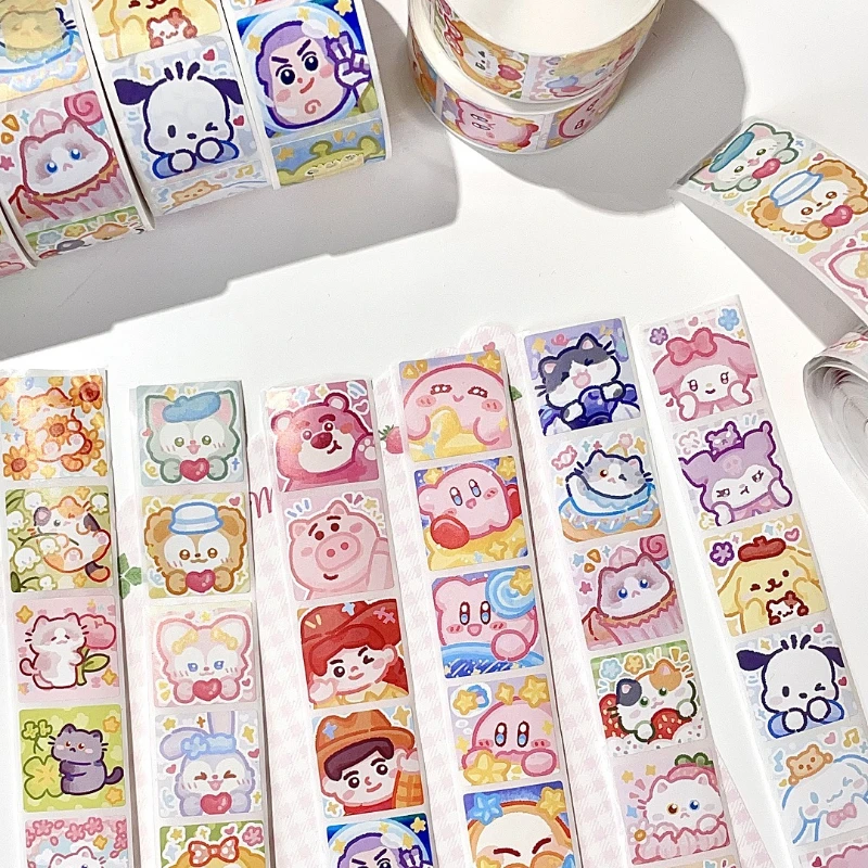 Rollo de pegatinas de dibujos animados Sanrio/500 Uds. Pegatinas de recompensa Cinnamoroll My Melody Kuromi, manuales de estudiantes, pegatinas decorativas de regalo