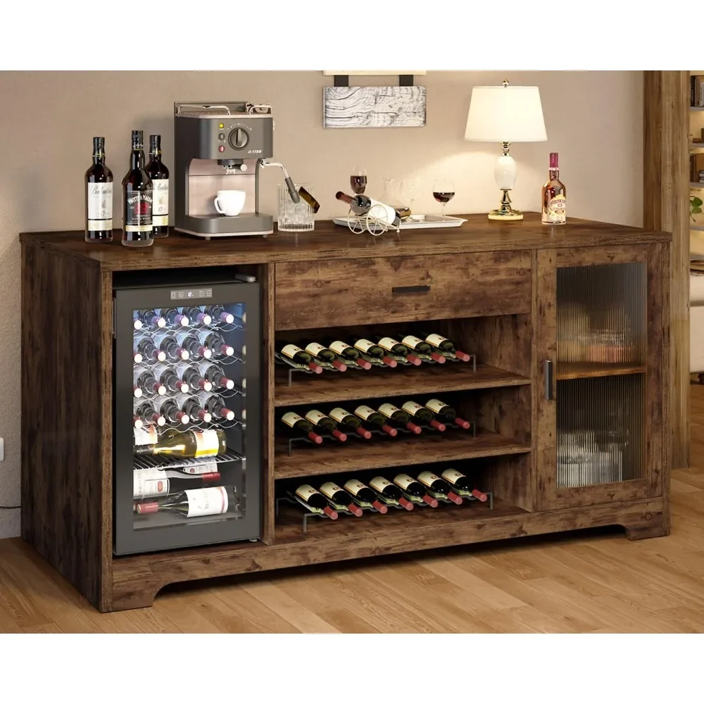Bar Cabinet with Mini Fridge Space, 70.9” Large Wood Wine Cabinet with Cooler Space, Farmhouse Long Liquor Cabinet with Drawer