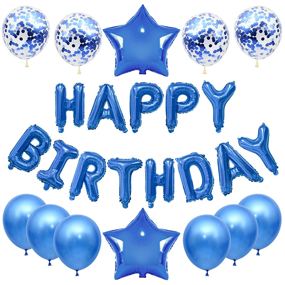 생일 축하 배너 실버 블루 블랙 로즈 골드 파티가 포함된 풍선 25개 세트
