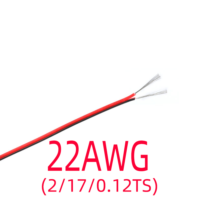 Fio de Cobre Estanhado Elétrico, Extensão PVC Isolado, Cabo LED Strip, Vermelho e Preto, 2 Pin, 18, 20, 22, 24, 26 AWG