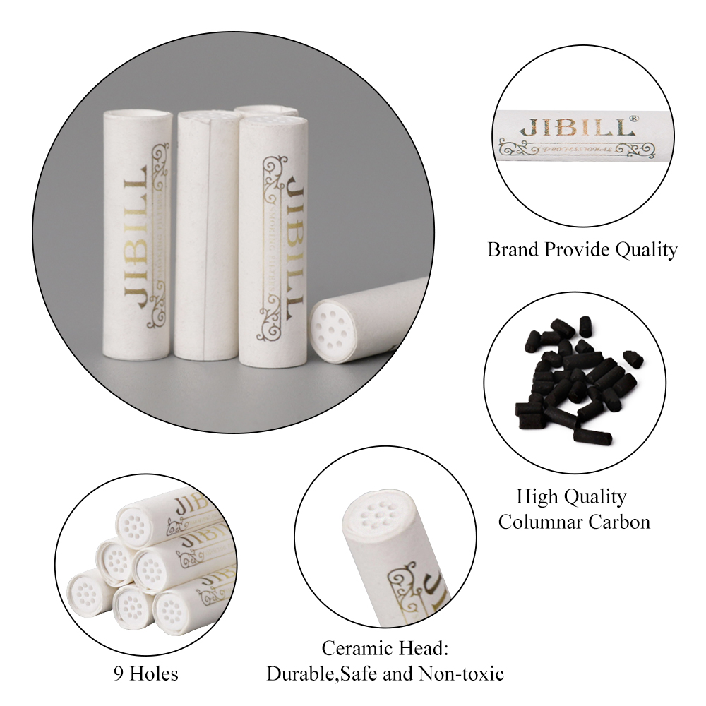 50Pcs Tobacco Smoking Pipe Filters 6mm Activated Carbon Tube Paper Filter Double Ceramics Sided Smoking Active Charcoal Tools