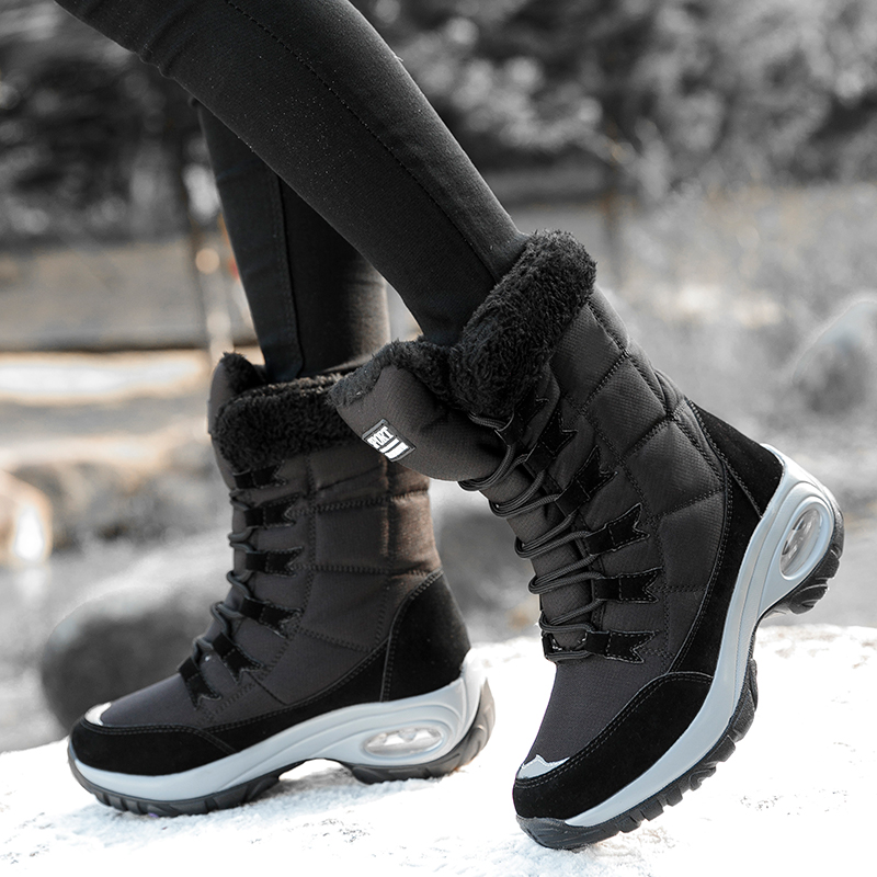 Damen-Schneestiefel, Schwarz, modischer Stil, warme und plüschige Wanderstiefel mit rutschfestem Design, ein Muss für den Winter 2024