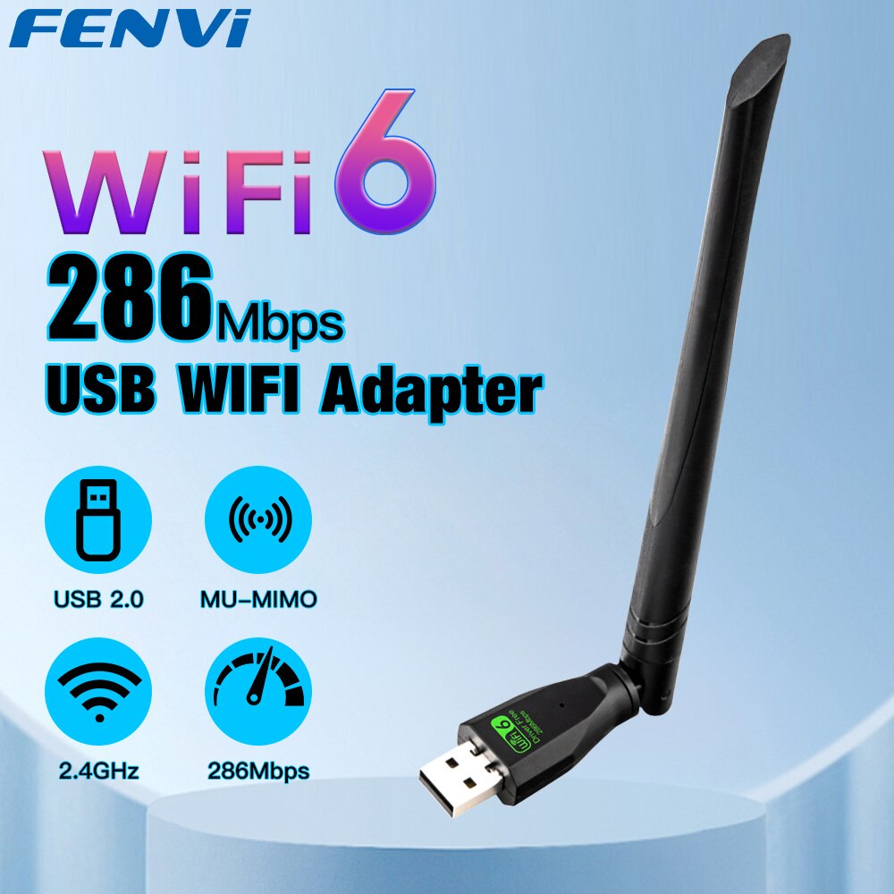 FENVI WIFI 6 adaptador USB AX286 tarjeta de red Dongle 2,4 GHz 802.11AX antena recepción de señal para ordenador portátil Windows 10 11 controlador gratis