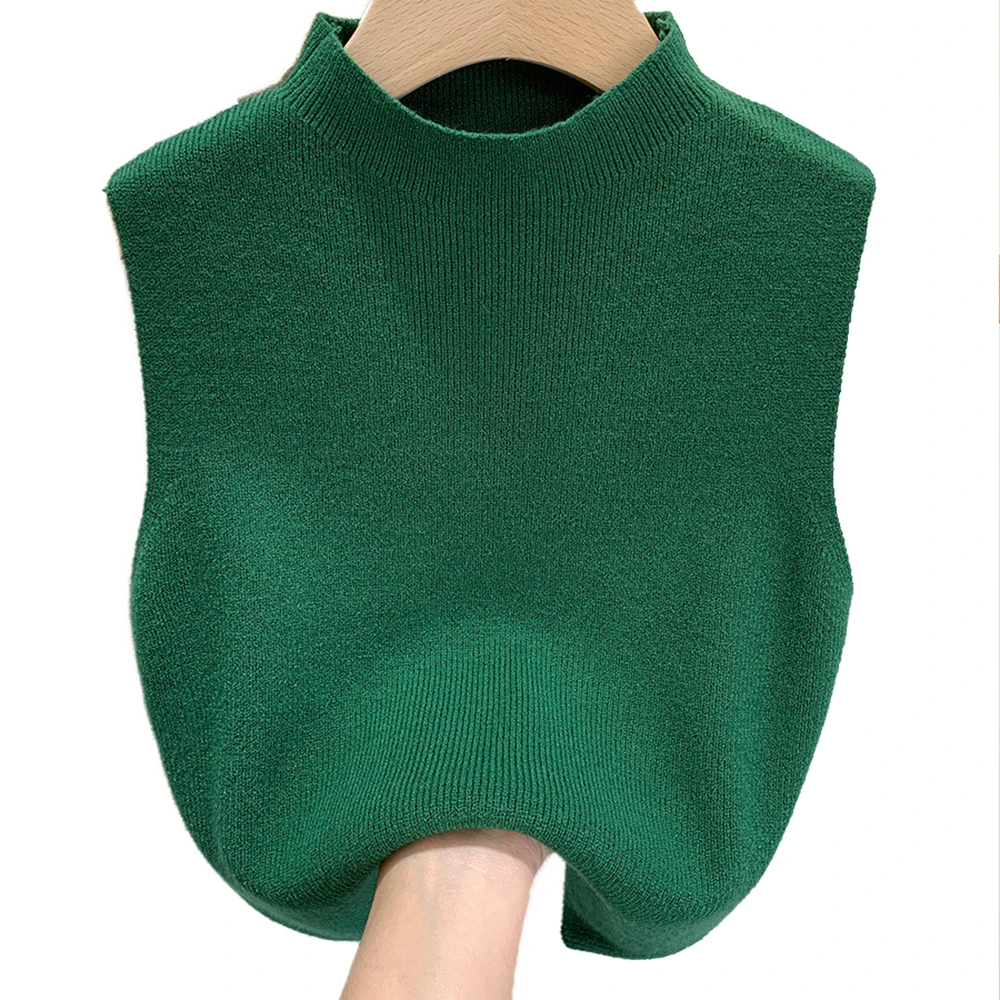 Camiseta sin mangas para mujer, camisetas tejidas de Color sólido, Top corto, camisola, suéter medio cuello alto, sin mangas para primavera y otoño