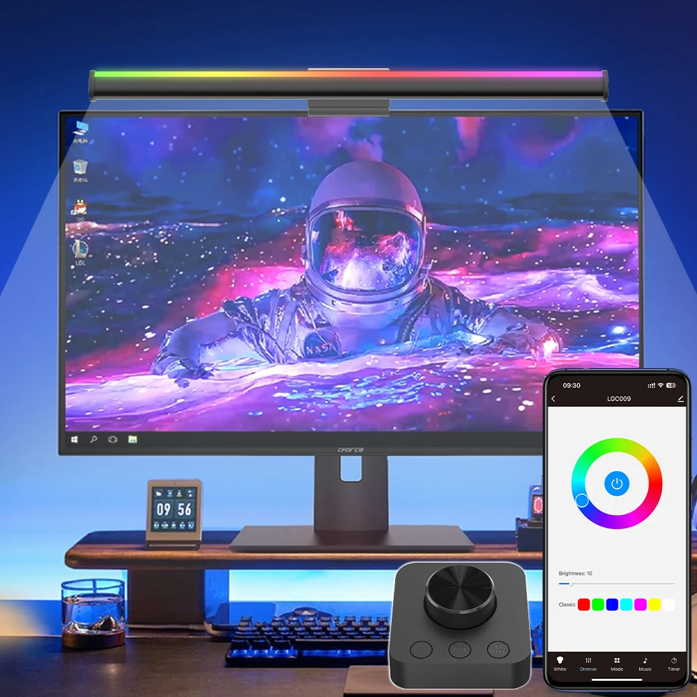 Wiscolor TUYA Smart Monitor Light Bar Stepless Dimming Compatible with Alexa Google Home for Work Gaming USB 5V RGBIC music