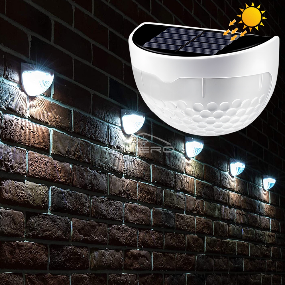 LED โคมไฟรั้วพลังงานแสงอาทิตย์โคมไฟติดผนังกันน้ํากลางแจ้งไฟลูกฟูกสําหรับรั้วระเบียงสวนเส้นทางไฟตกแต่งสีขาวนวล