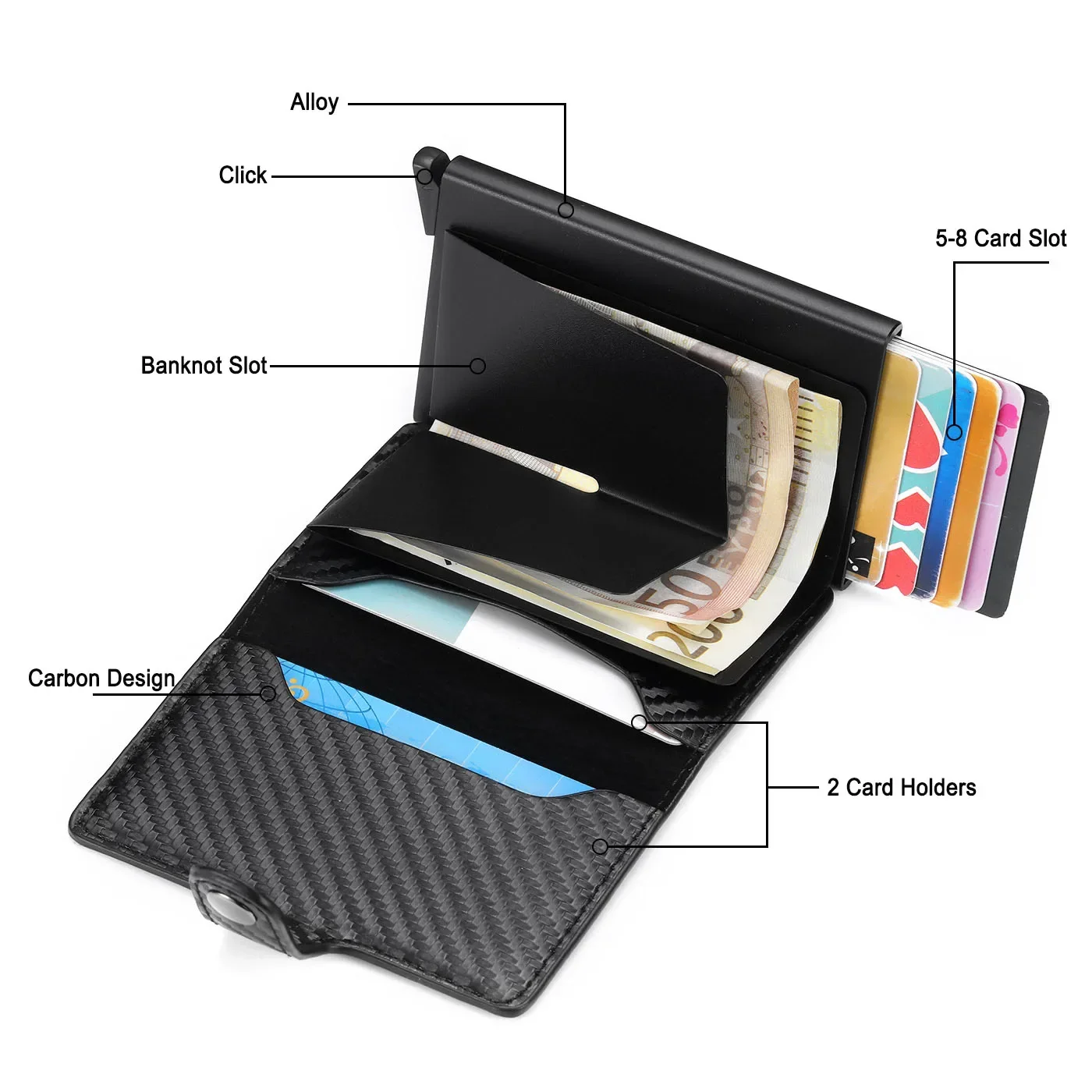 Men's RFID Blocking Card Holder PU Leather Magic Wallet with Hasp Closure, Mini Credit/Bank ID Card Case, Small Money Protector
