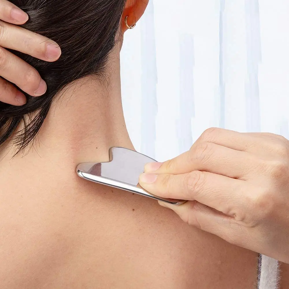 Masaje Guasha para cara, masajeador corporal de acero inoxidable, placa de raspado Facial, raspador de SPA Guasha para cuello y espalda, tabla Gua Sha