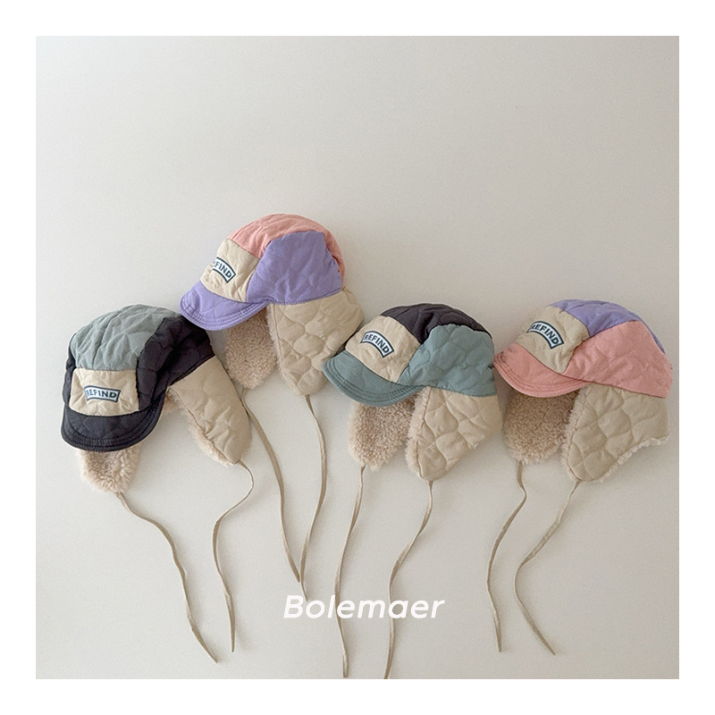 Зимние теплые детские шапки, детская шерстяная шапка с цветными блоками для защиты ушей для мальчиков и девочек, шапки для путешествий, теплая шапка из овечьей шерсти
