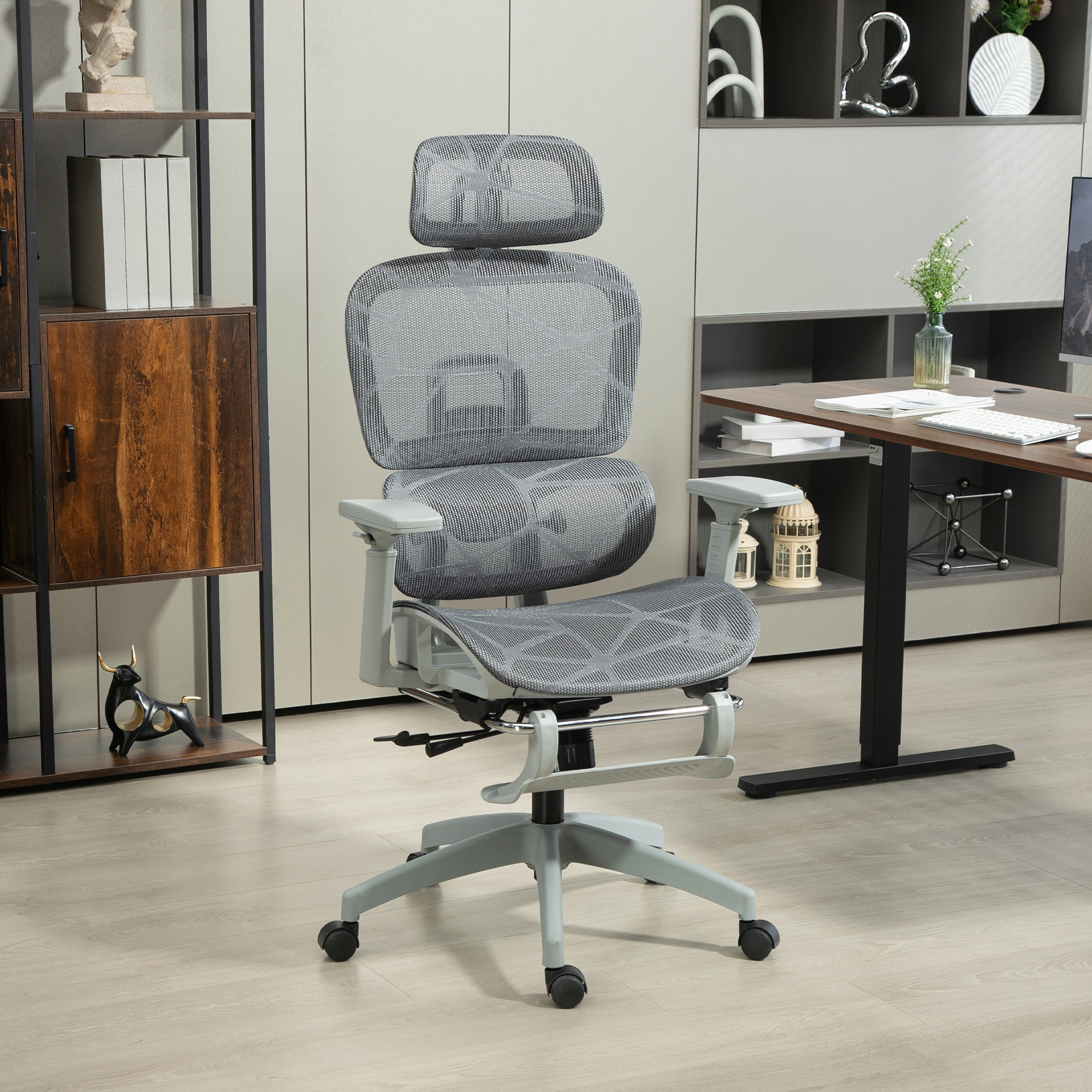 HOMCOM Ergonomic Office Chair Swivel Computer Chair with 3D Armrest Grey