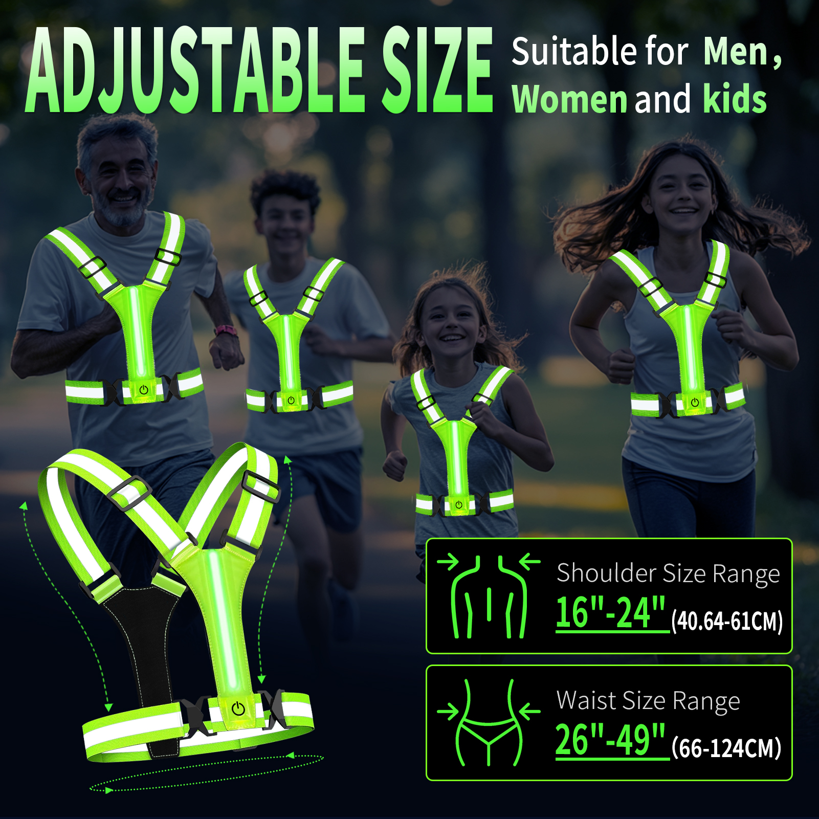 LED Running Vest USB Rechargeable Reflective Glowing Reflector Straps High Visibility Night Running Riding Clothing Elastic Band