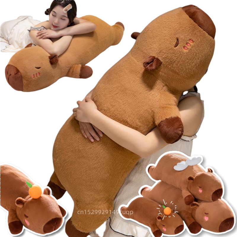 60 cm-100 cm Kawaii Cartoon Riesenstreifen Capybara Plüschpuppe Kissen liegend braun orange Flügel kreative Capybara Plüschtier Wohnkultur
