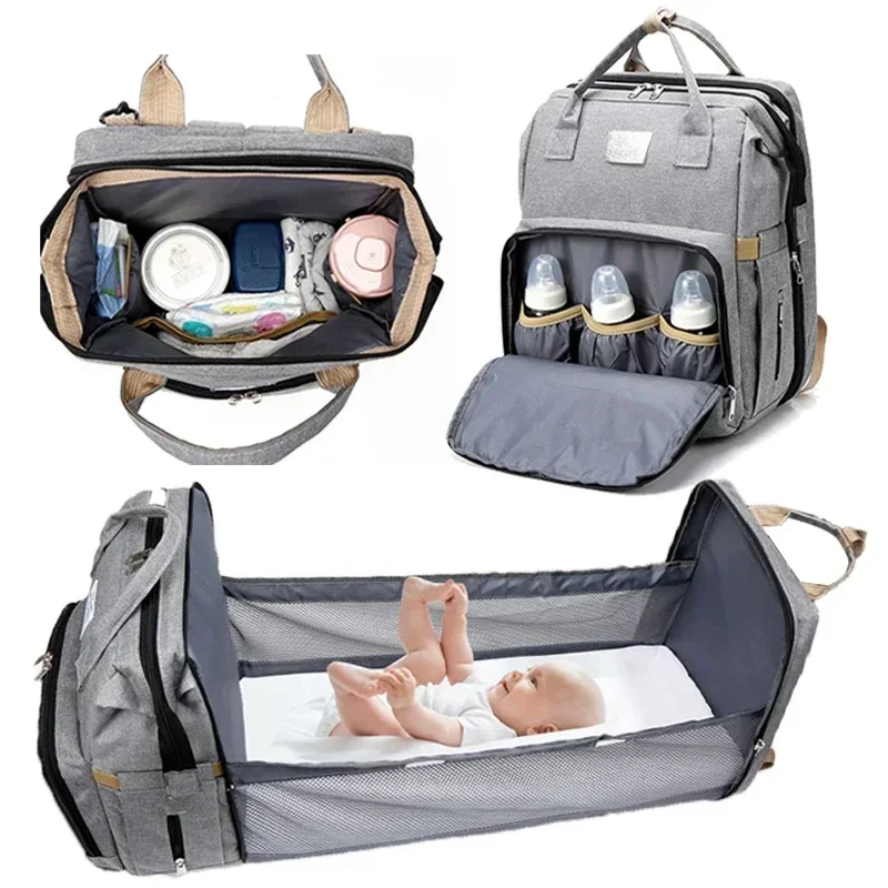 Mama Wickeltaschen Babybett Mutter Große Kapazität Windel Milchflasche Rucksäcke mit Wickelunterlage Praktische Baby-Stilltaschen