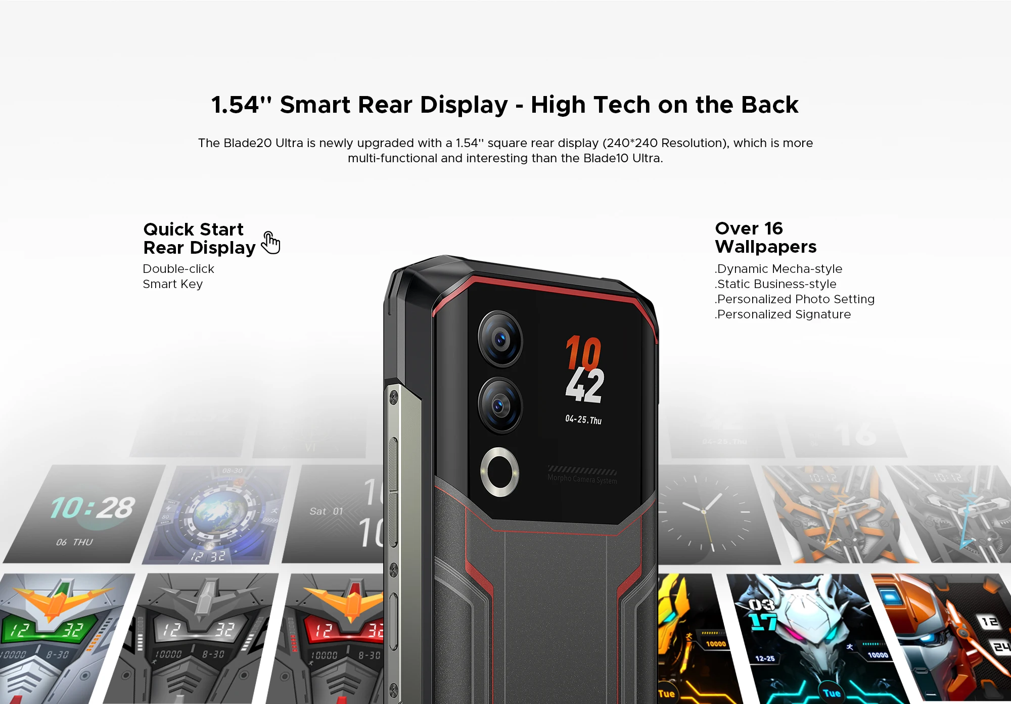 DOOGEE Blade20 Ultra Rugged Smartphone 6.6“ IPS Screen 1.54” Rear Screen 8GB+512GB 10300mAh 50MP Camera Android 14 NFC Phone