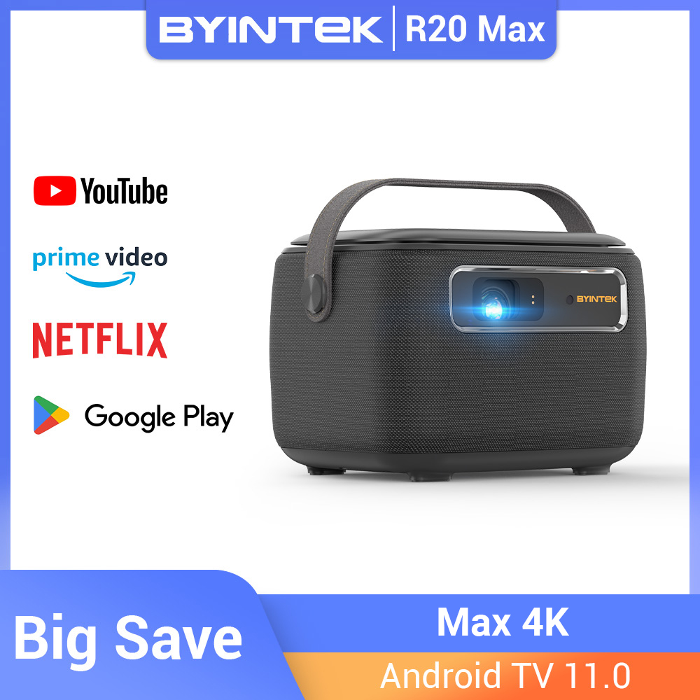 Мини-проектор BYINTEK R20 Max 4K DLP Smart WiFi Android 11,0 светодиодный 1080P проекторы для уличного домашнего кинотеатра с аккумулятором 15600 мАч
