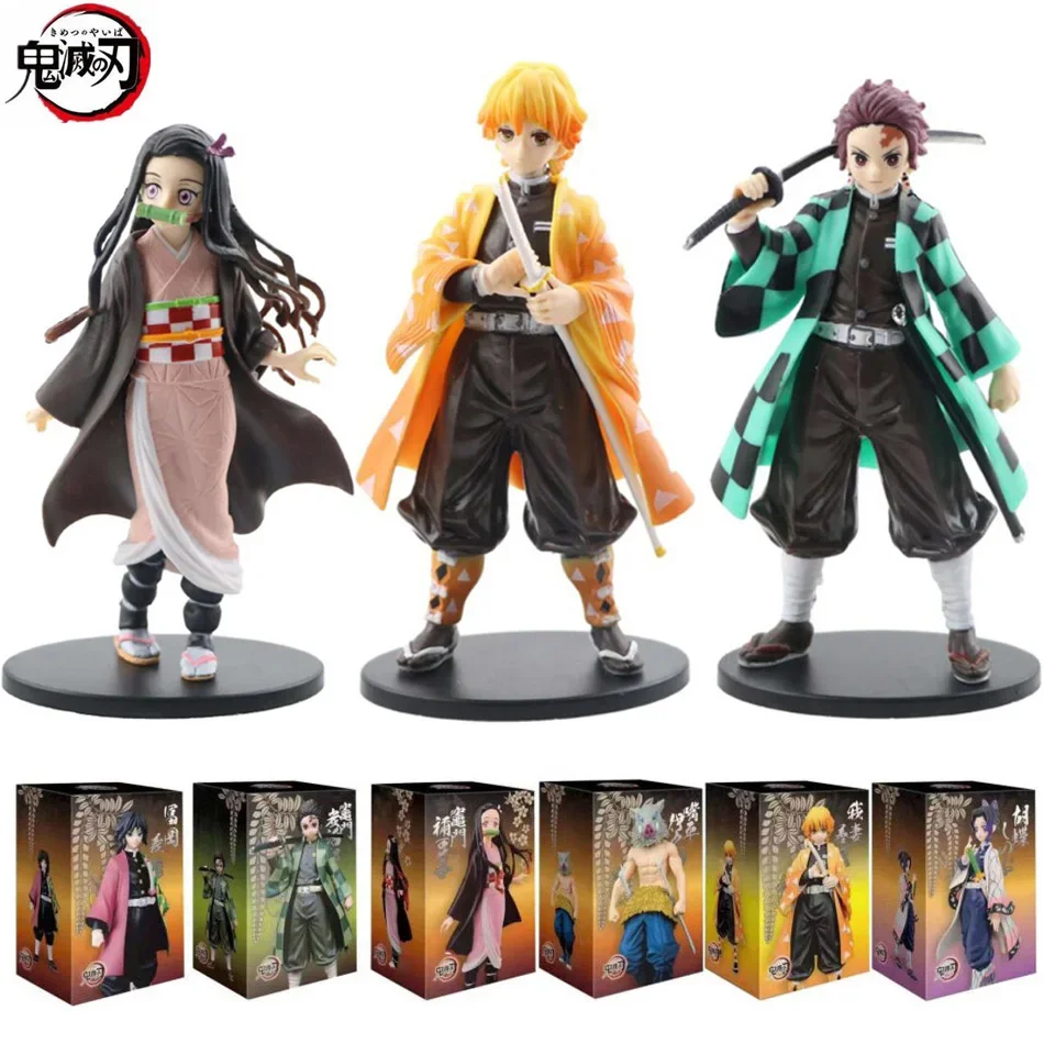 Anime Figura Demone Slayer Figure Kimetsu No Yaiba Bambola Tanjiro Nezuko Zenitsu Figurine Inosuke Guerriero Action Figure Giocattoli di Modello