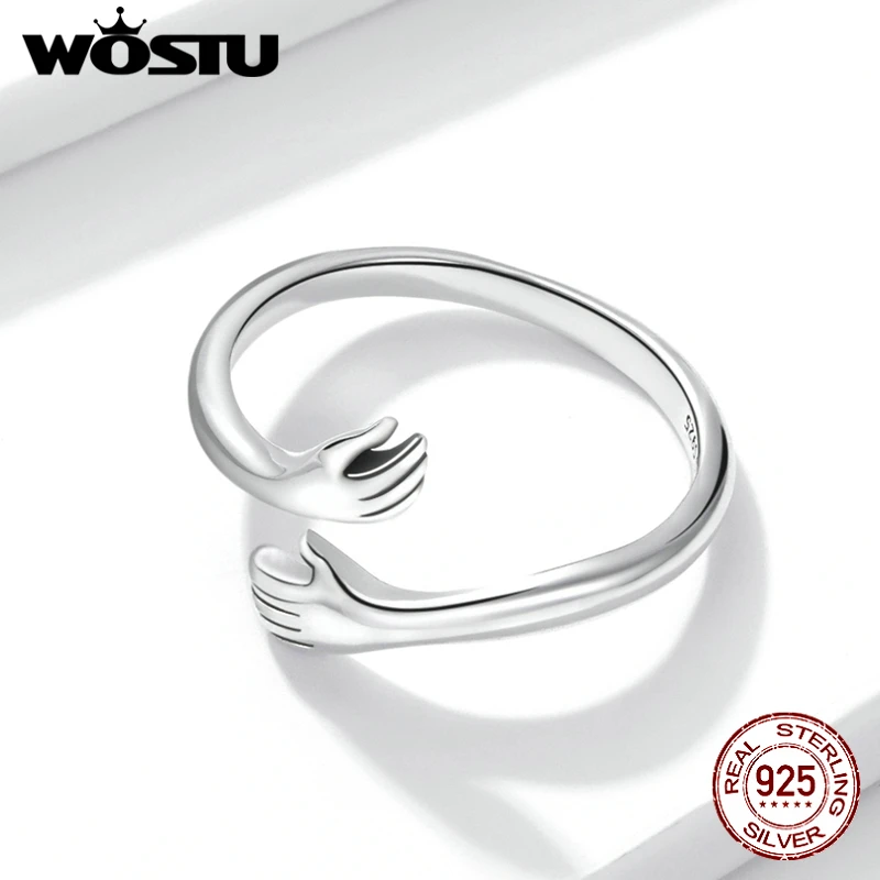 WOSTU 925 en argent Sterling câlin mains anneau conception Simple bague pour les femmes élégant bijoux en argent CTR176