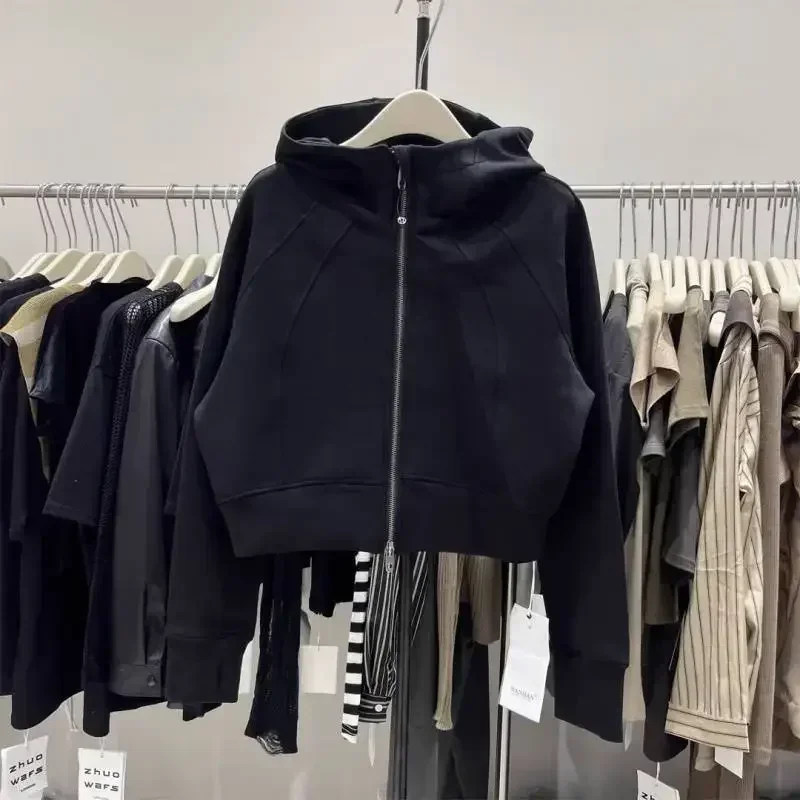 Sudadera con capucha de Color liso para mujer, versión coreana 2000, Chaqueta corta holgada informal versátil con cremallera, chaqueta de manga larga para mujer