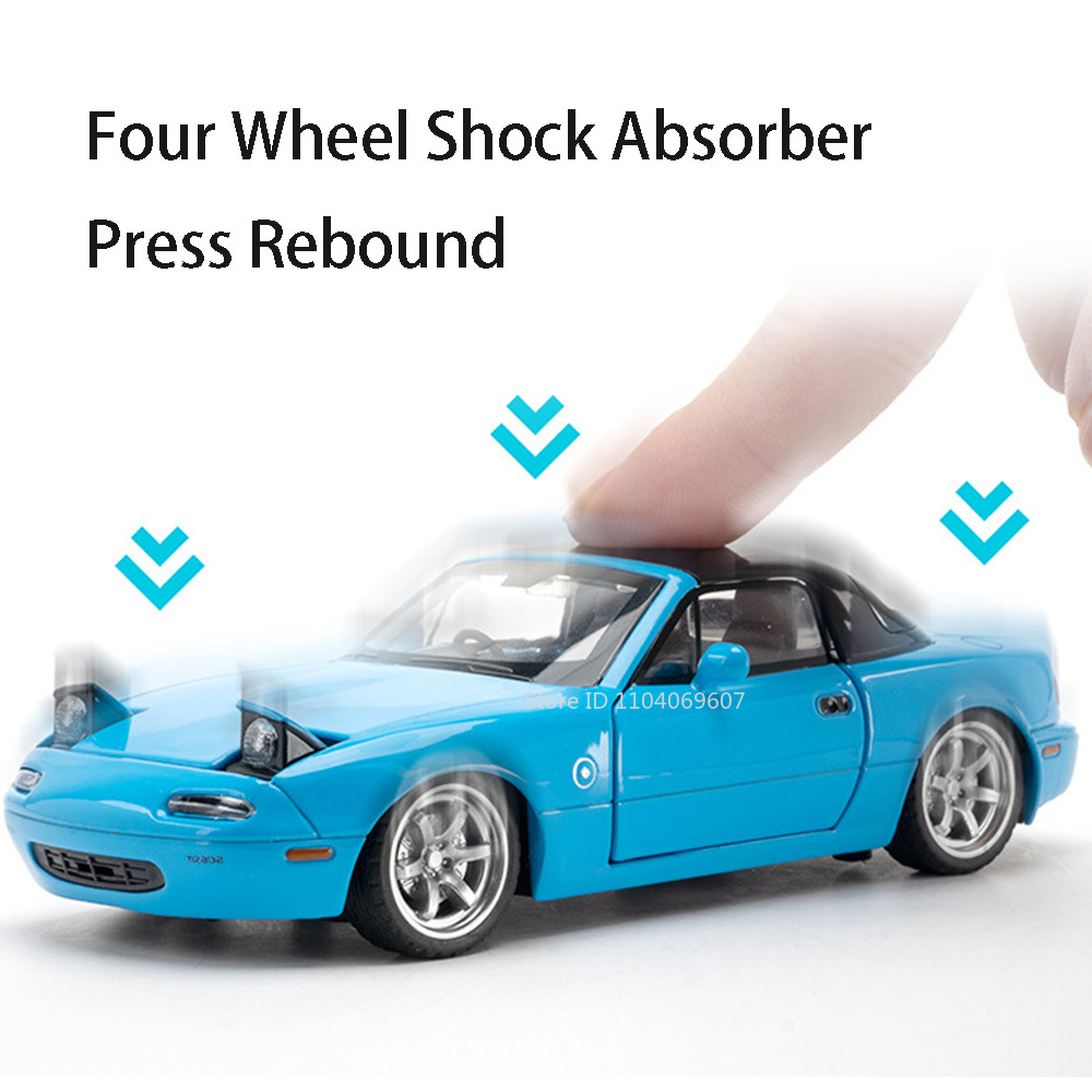 1:32 Mazda MX-5 Model Car Alloy Diecast Toy Sound Light Pull Back 5 Door Opened Rubber Tires Vehicle Toy Gift for Kid Decorative