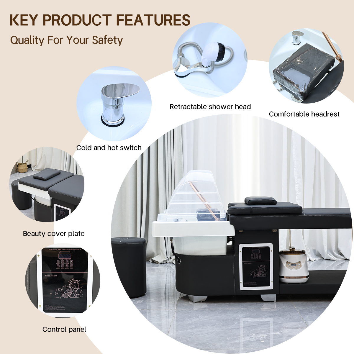 Wholesale Japanese Head Spa Waterfall Equipment Storage Space Bed Water Cycle Shampoo Bed with Fumigation