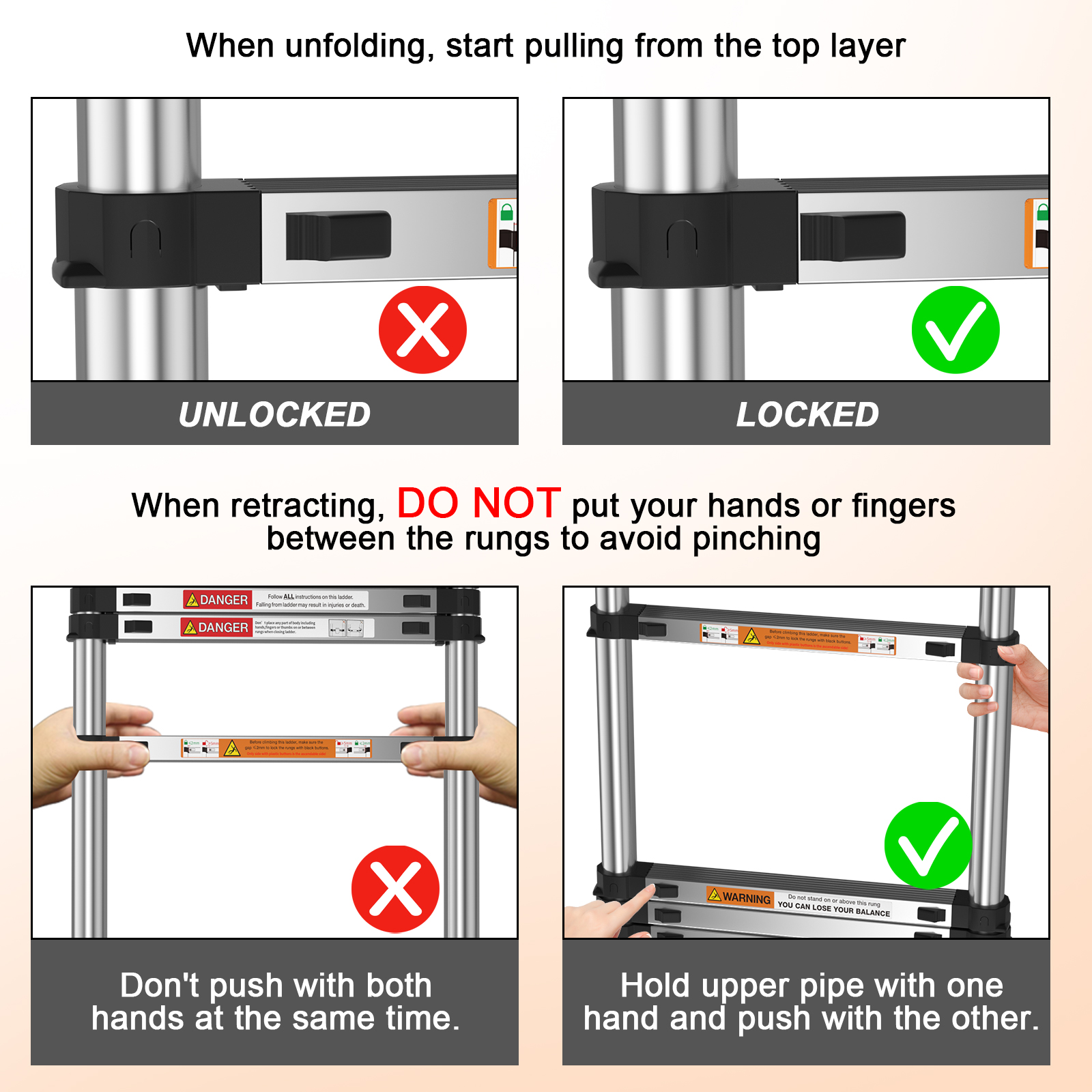 2.6m–3.2m steel telescopic ladder, folding telescopic ladder, height-adjustable, suitable for aerial and outdoor workers