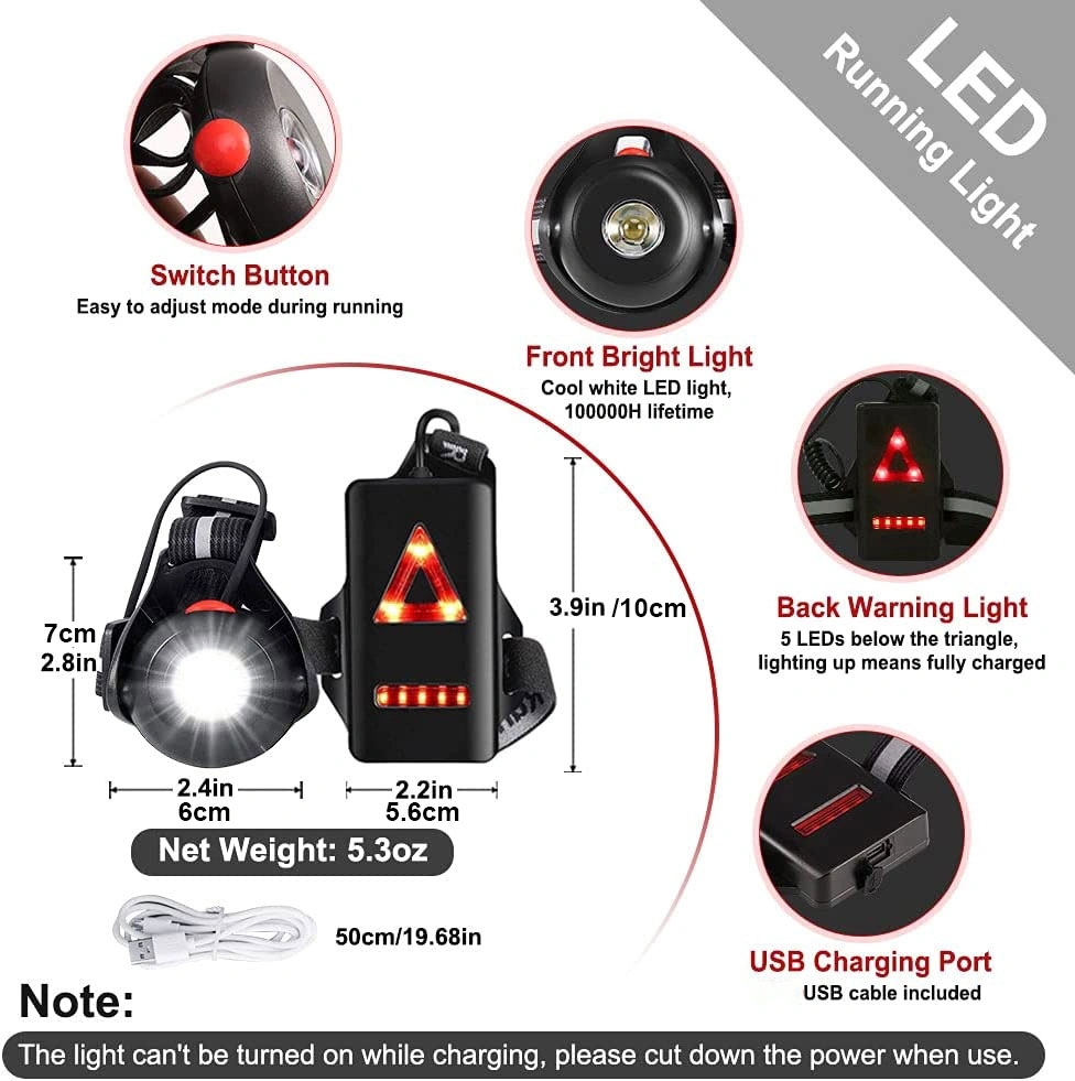 1pc 야외 야간 실행 USB 충전 조명 LED 가슴 램프 캠핑 하이킹 실행 조깅 모험에 대 한 뒤로 경고 빛